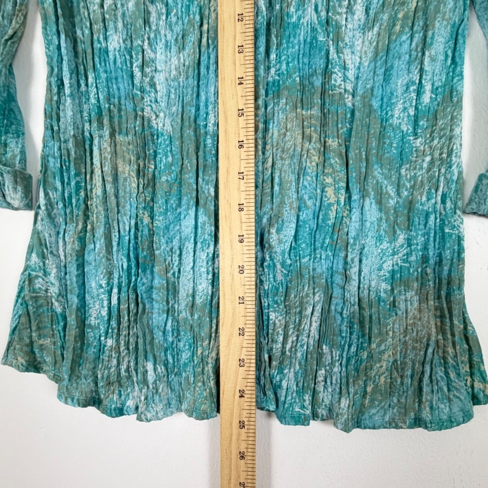 Christopher & Banks Womens Teal Green Crinkle Button Down Shirt 3/4 Sleeve Small - Picture 5 of 8